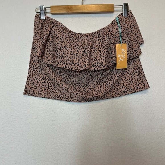 Leopard Print Ruffle Swim Skirt L 12-14 Kona Sol Nylon/Spandex Neutral - Picture 1 of 14
